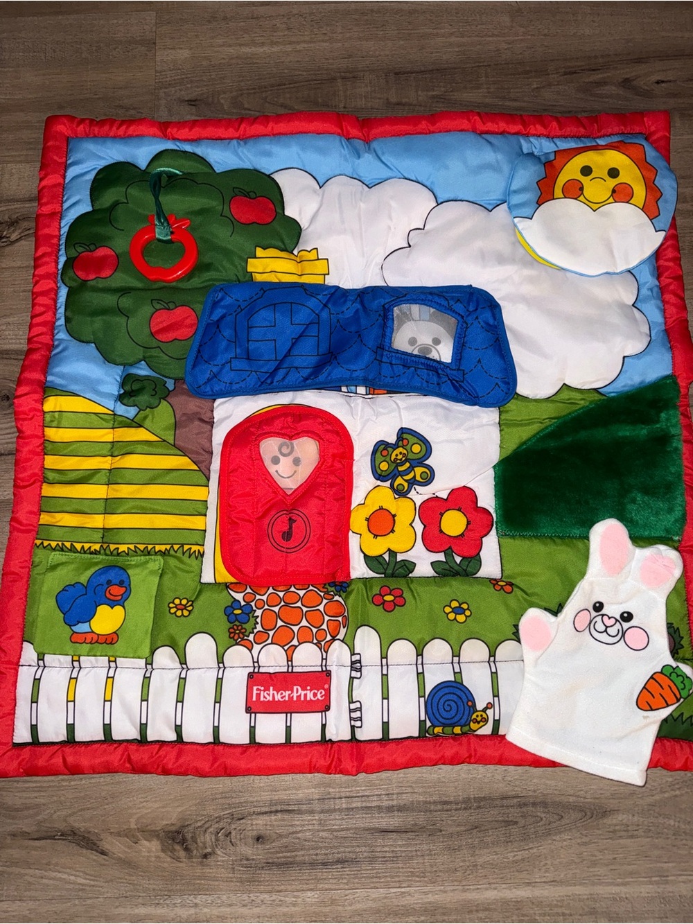 90s Fisher-Price Multicolor Farm Play Mat with hand puppet